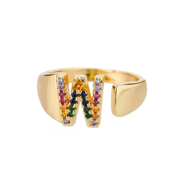 Pre Order:  Multicolor Zircon Alphabet Plated Rings