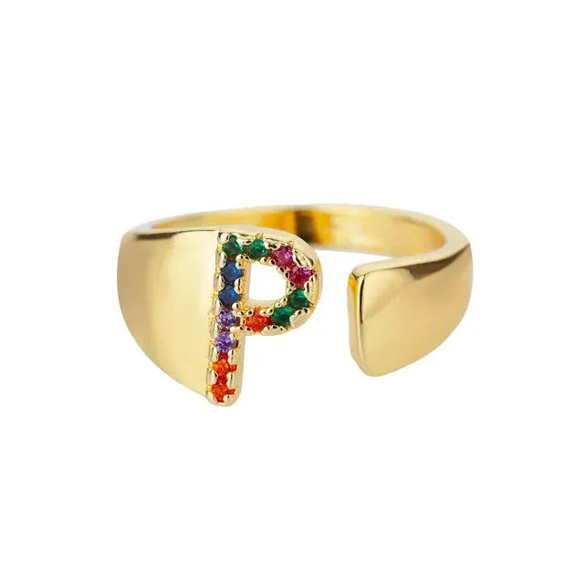 Pre Order:  Multicolor Zircon Alphabet Plated Rings