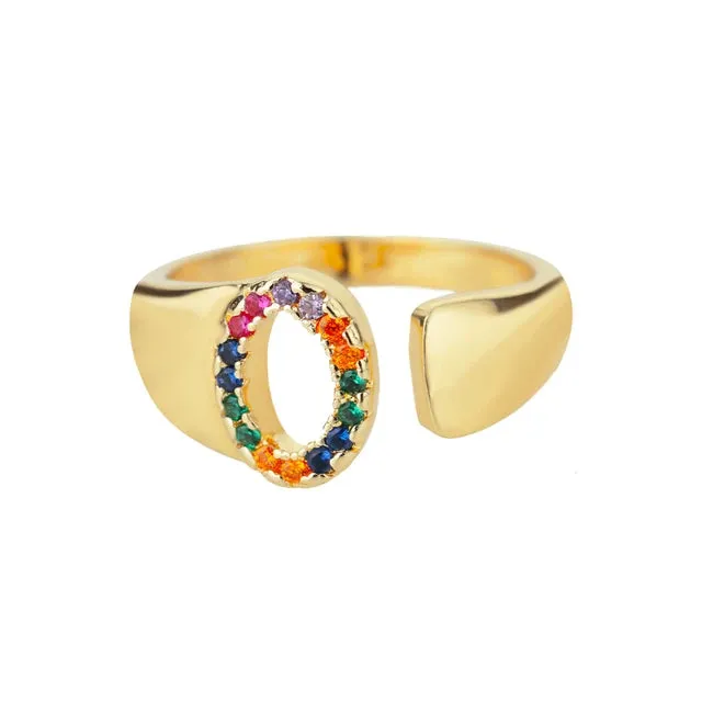 Pre Order:  Multicolor Zircon Alphabet Plated Rings