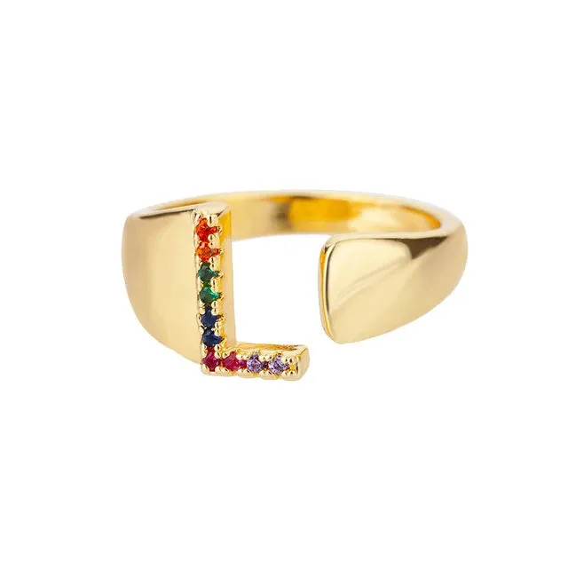 Pre Order:  Multicolor Zircon Alphabet Plated Rings