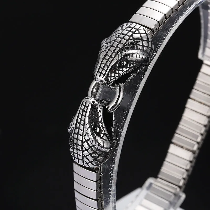 Punk-Inspired Double Snake Head Men's Bracelet in Titanium Steel