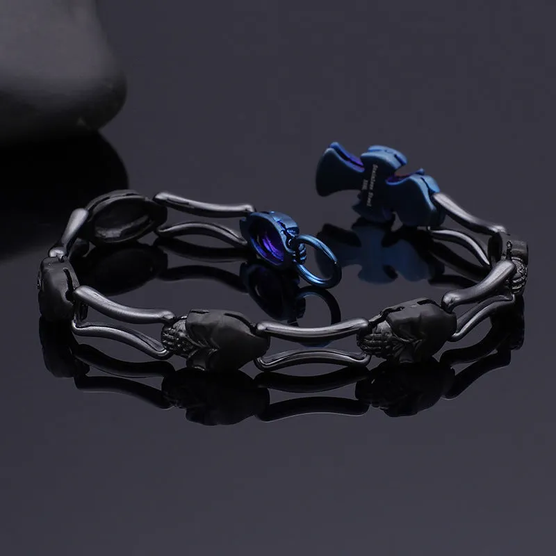 Punk-Inspired Stainless Steel Skull Cross Blue Bracelet for Men