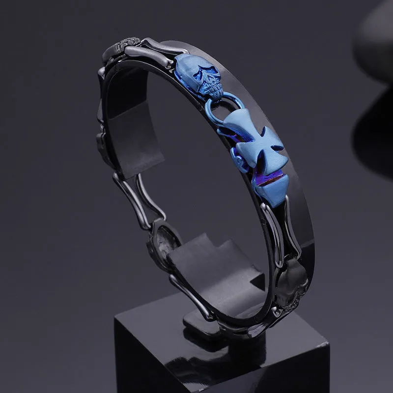 Punk-Inspired Stainless Steel Skull Cross Blue Bracelet for Men