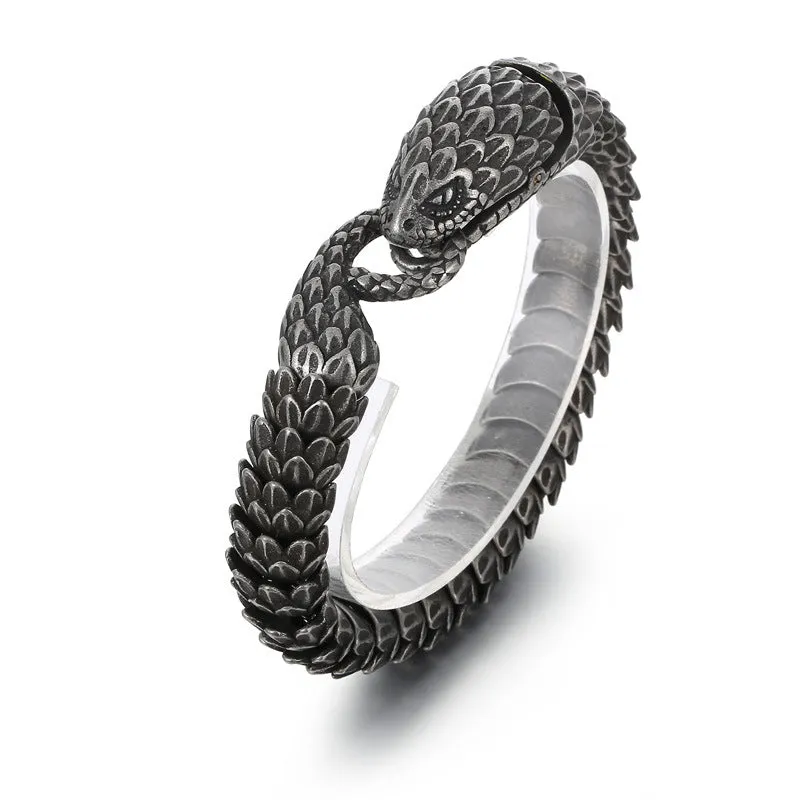 Punk-Style Snake Motif Titanium Steel Bracelet for Men - Retro European and American Design