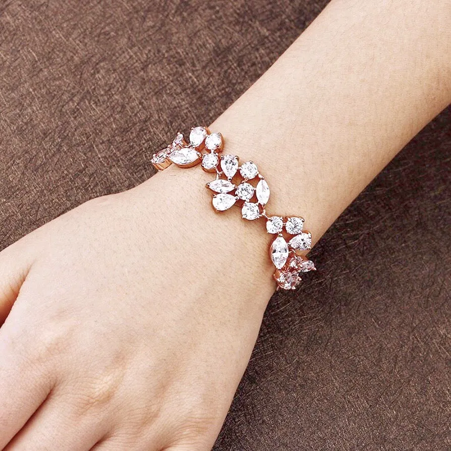 "Ameerah" - Cubic Zirconia Bridal Bracelet - Available in Silver, Rose Gold and Yellow Gold