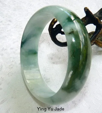 "Yin and Yang" Burmese Jadeite "Old Mine" Bangle Bracelet 59 mm (BB2953)