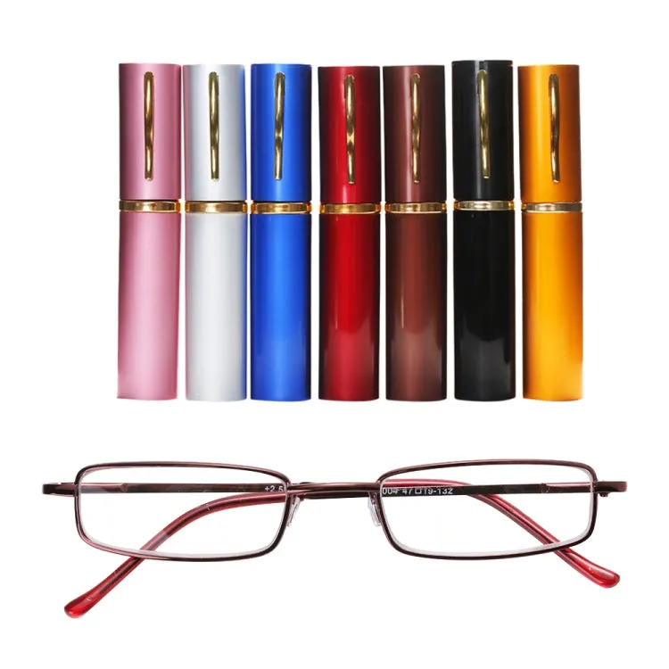 Reading Glasses Metal Spring Foot Portable Presbyopic Glasses with Tube Case  1.50D(Silver Gray)