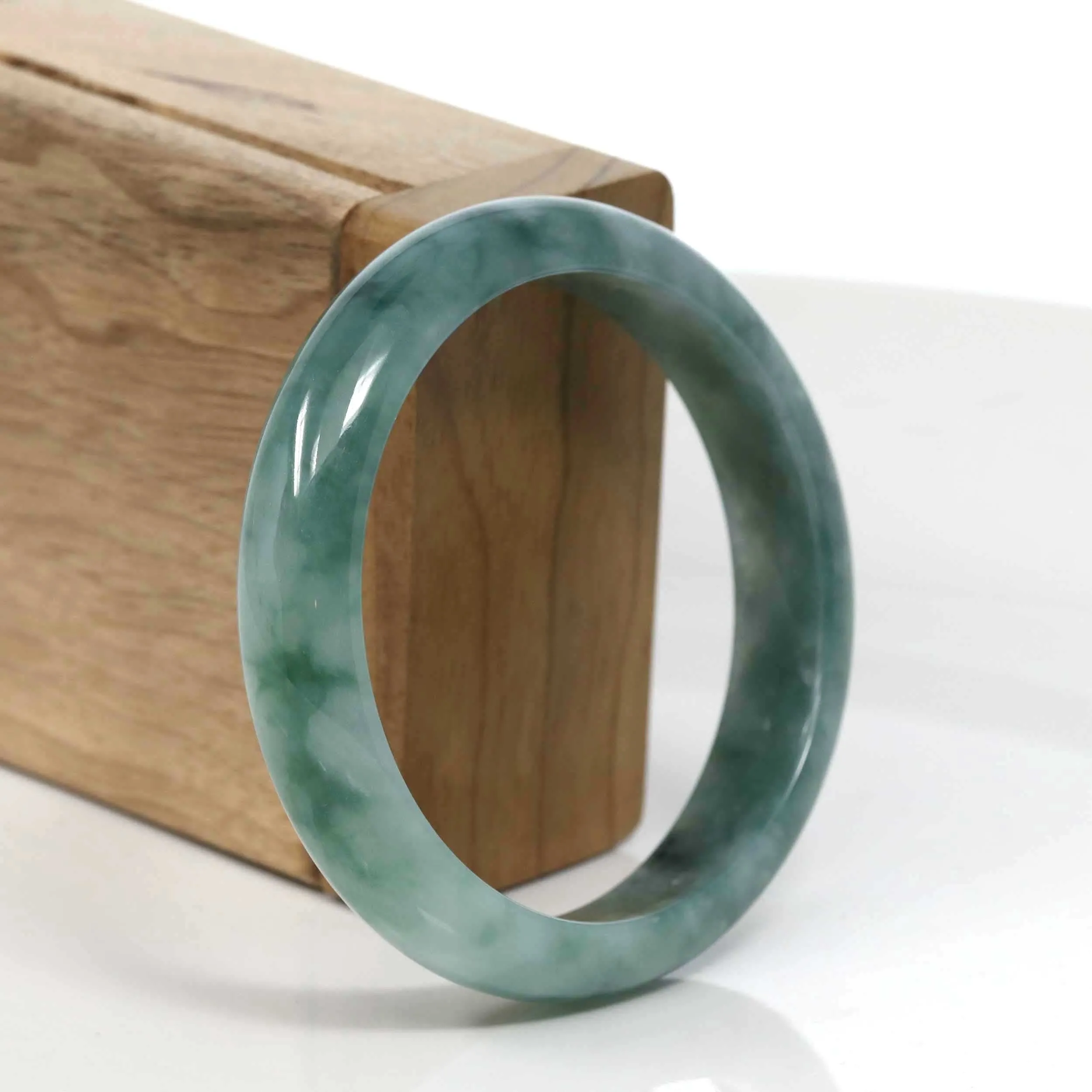 RealJade® Co. Blue-Green Classic Real Jadeite Jade Bangle Bracelet (58.04mm) #945