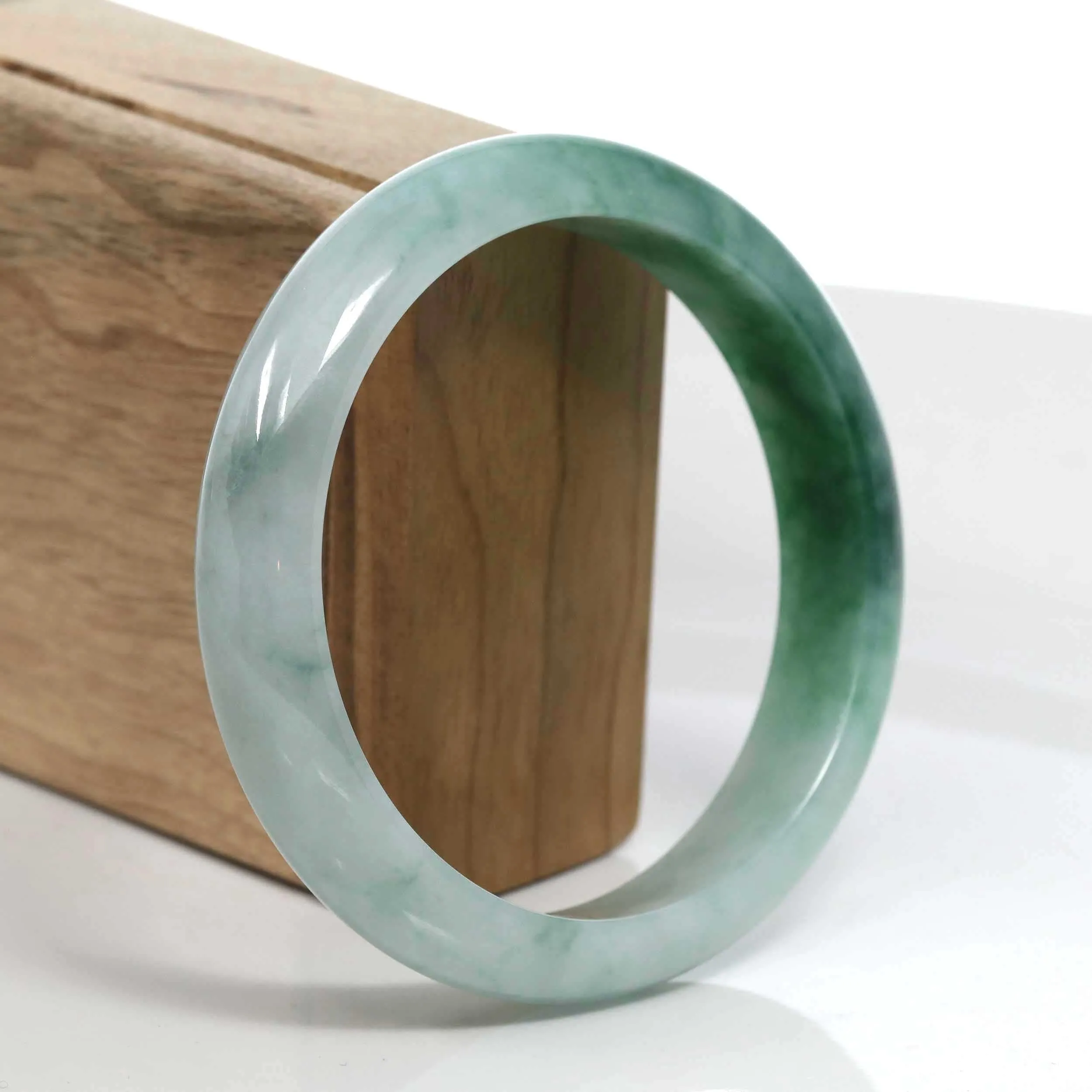 RealJade® Co. Blue-Green Classic Real Jadeite Jade Bangle Bracelet (62.69mm) #394