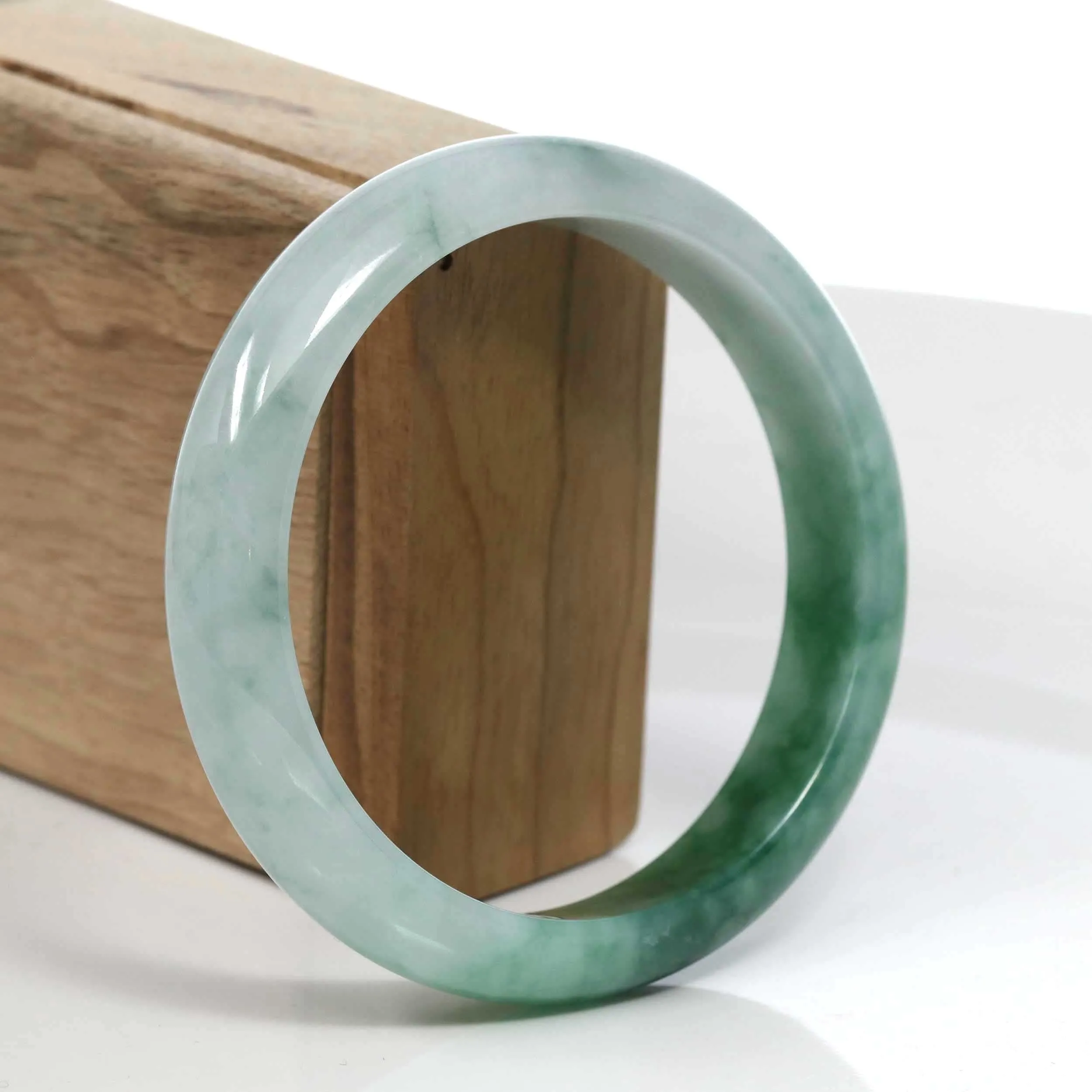 RealJade® Co. Blue-Green Classic Real Jadeite Jade Bangle Bracelet (62.69mm) #394