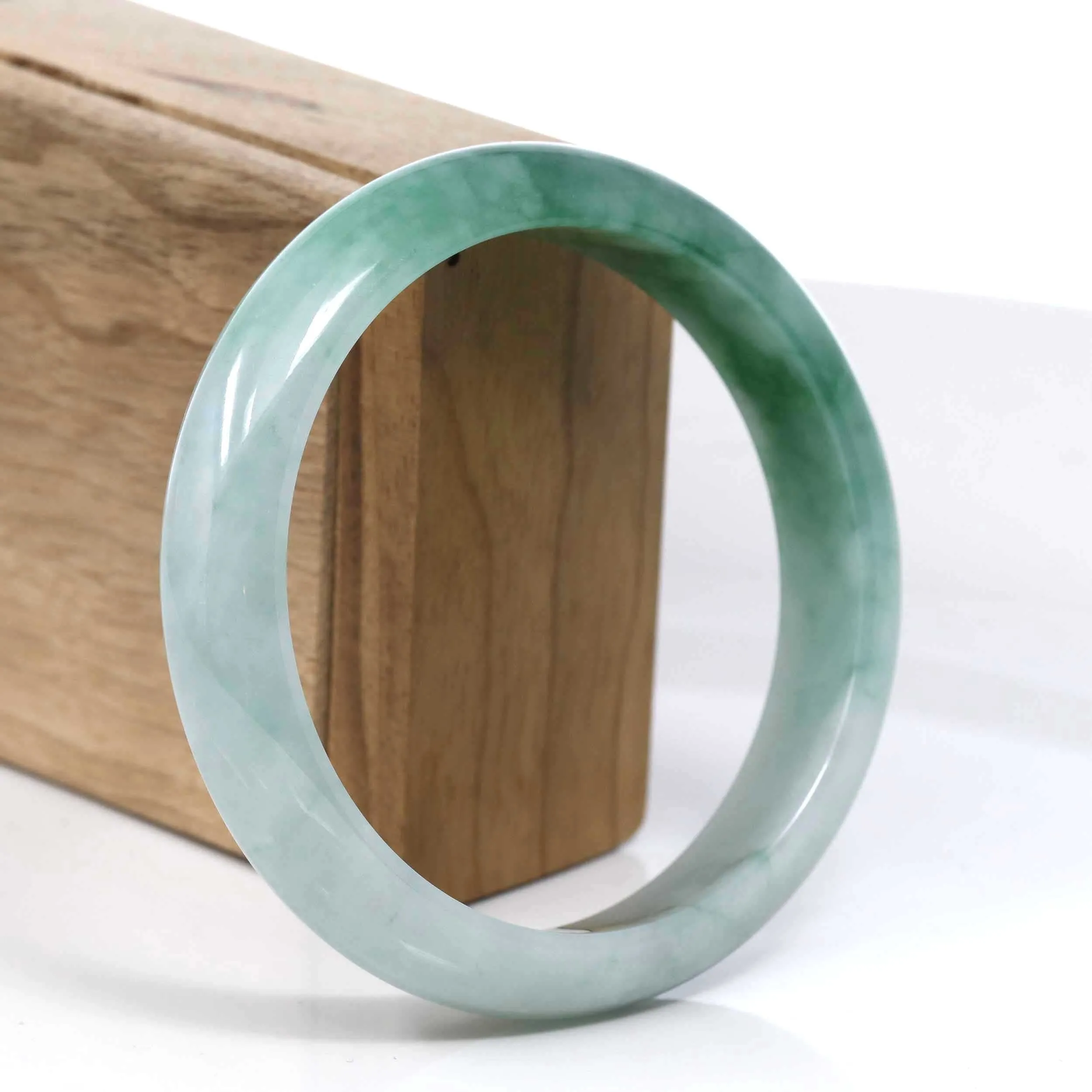 RealJade® Co. Blue-Green Classic Real Jadeite Jade Bangle Bracelet (62.69mm) #394