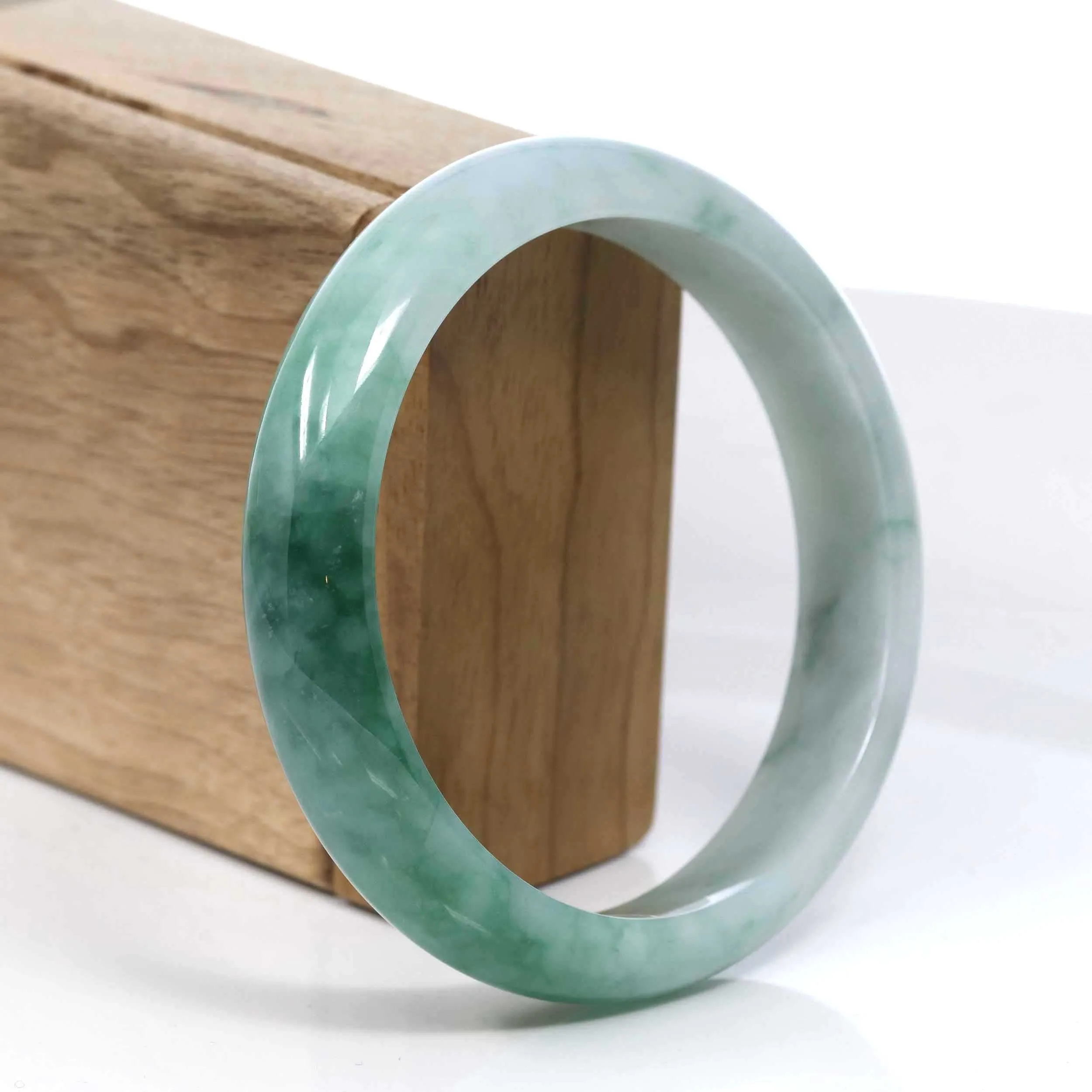 RealJade® Co. Blue-Green Classic Real Jadeite Jade Bangle Bracelet (62.69mm) #394