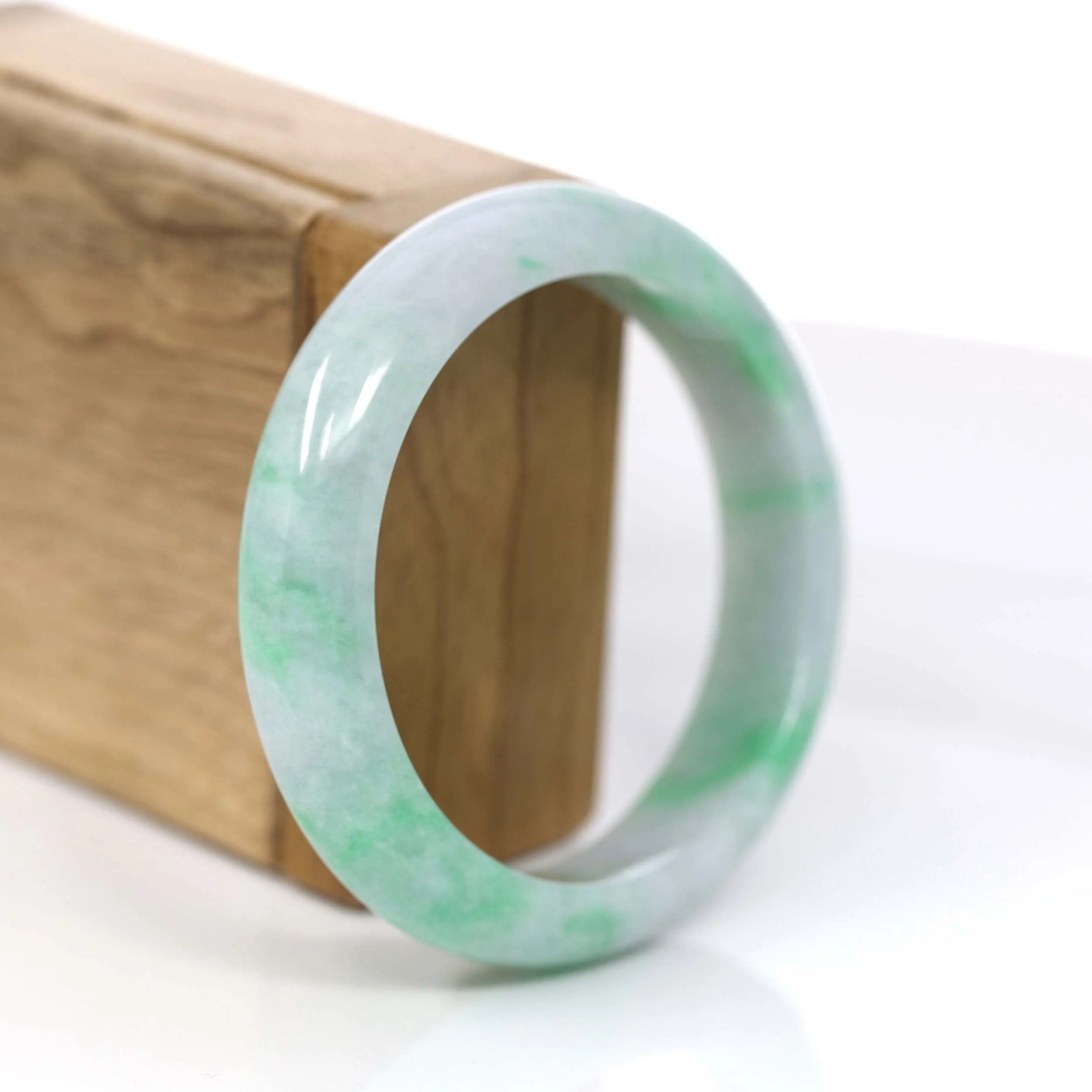 RealJade® Co. "Classic Bangle" Genuine Jadeite Jade Lavender Green Bangle Bracelet (56.29mm)#370