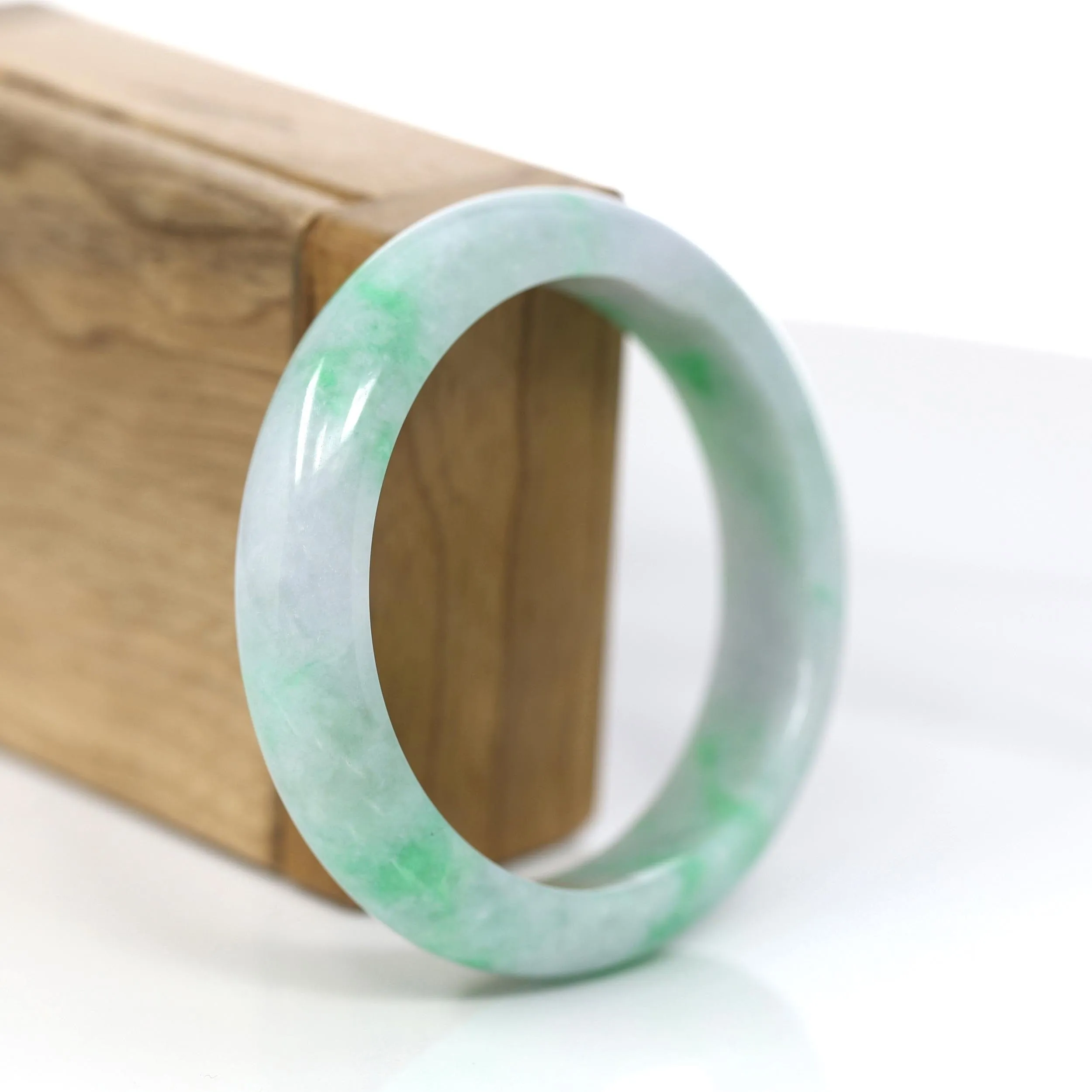 RealJade® Co. "Classic Bangle" Genuine Jadeite Jade Lavender Green Bangle Bracelet (56.29mm)#370