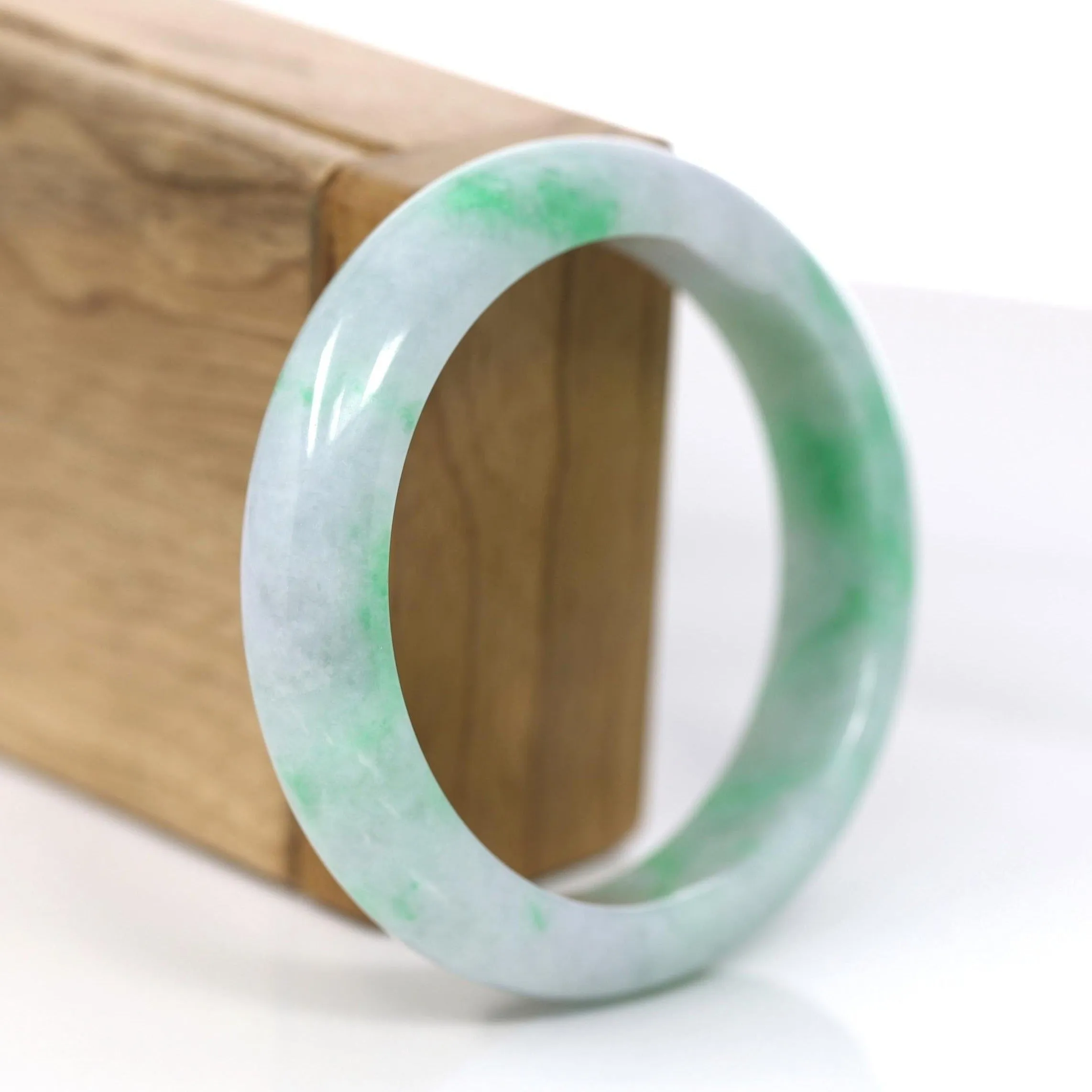 RealJade® Co. "Classic Bangle" Genuine Jadeite Jade Lavender Green Bangle Bracelet (56.29mm)#370