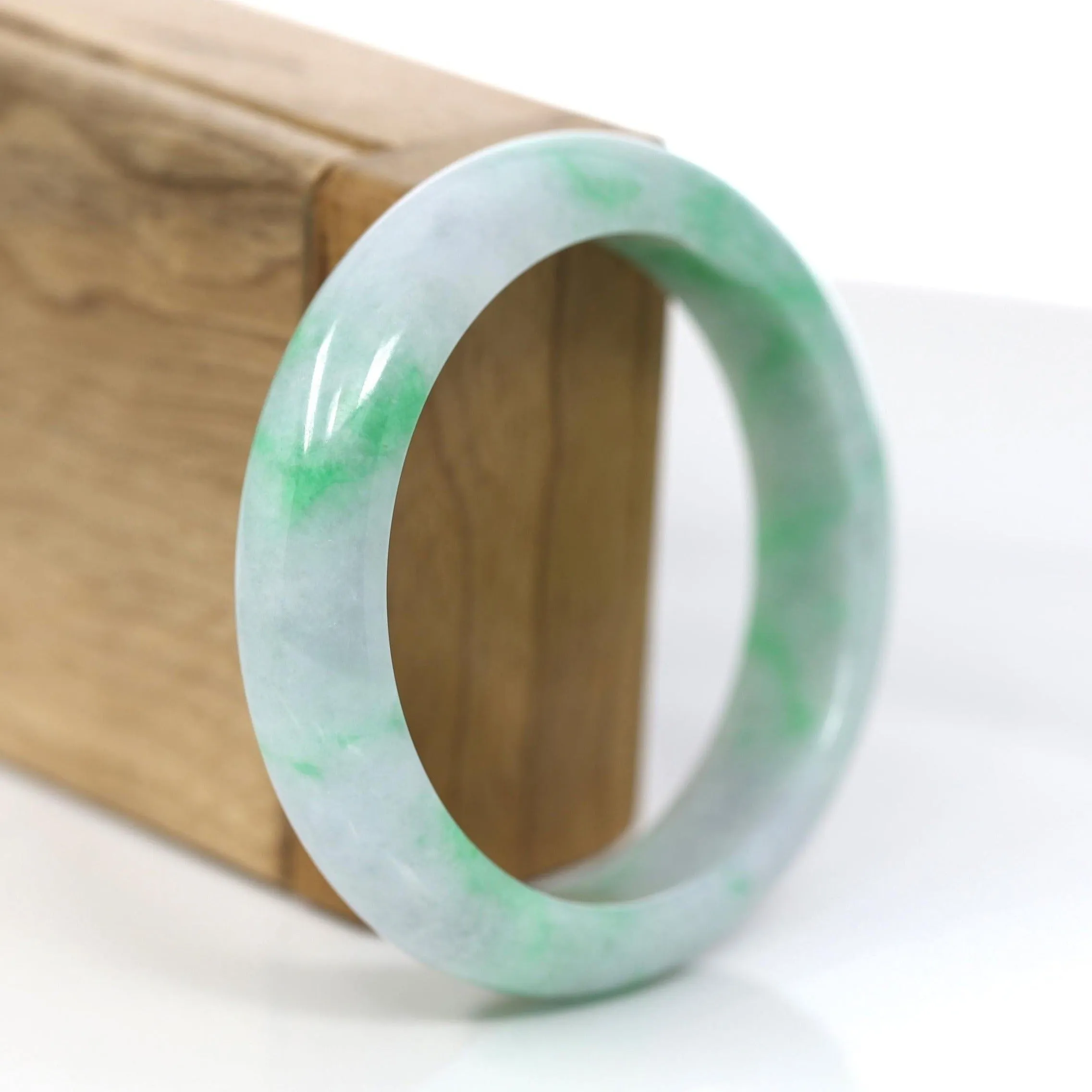 RealJade® Co. "Classic Bangle" Genuine Jadeite Jade Lavender Green Bangle Bracelet (56.29mm)#370