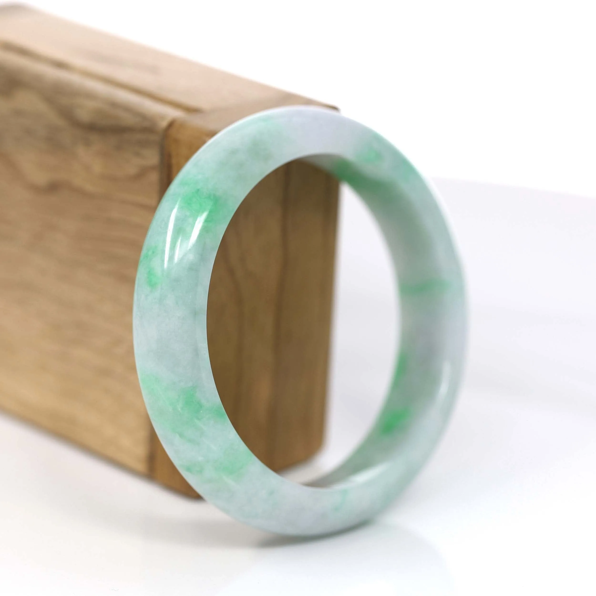 RealJade® Co. "Classic Bangle" Genuine Jadeite Jade Lavender Green Bangle Bracelet (56.29mm)#370