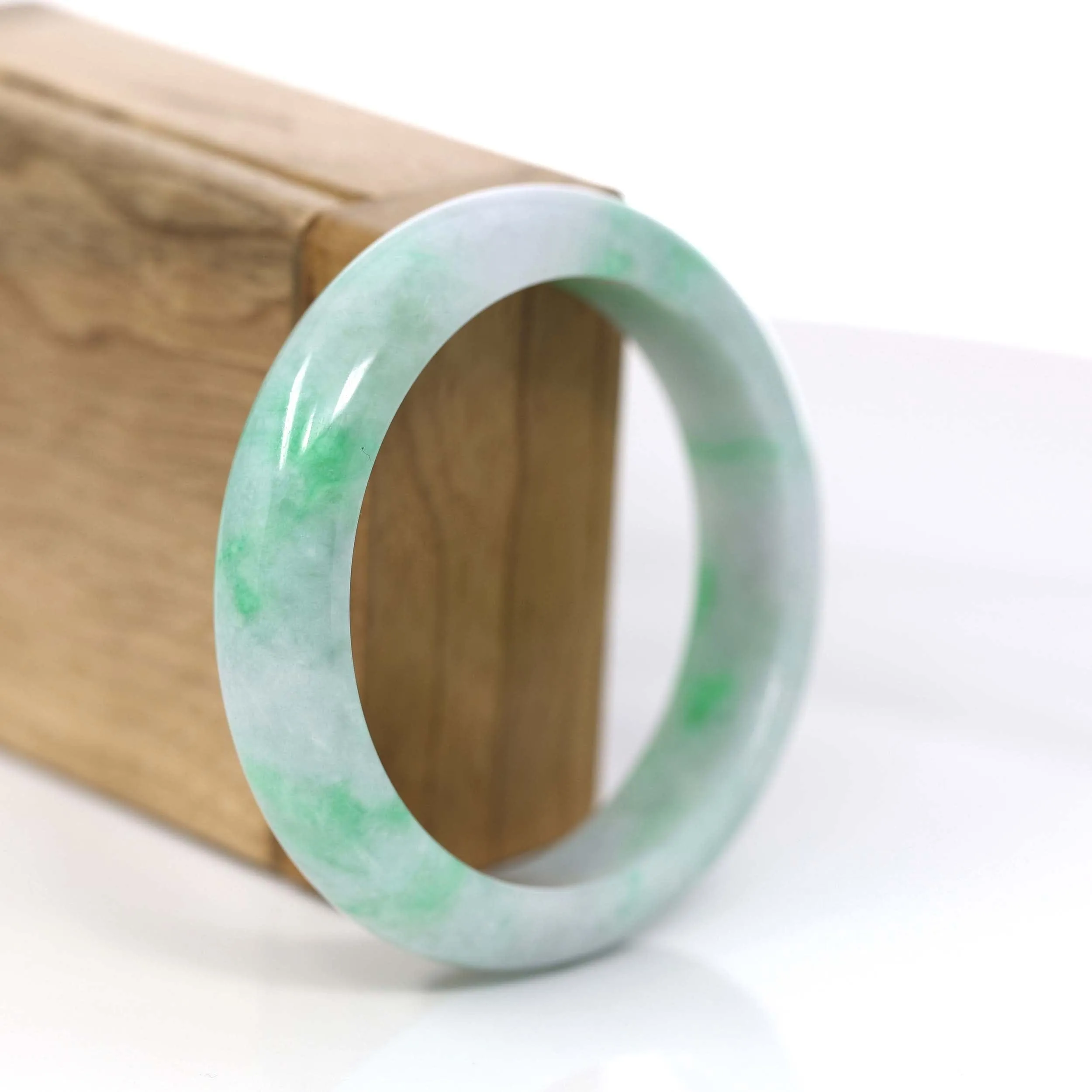 RealJade® Co. "Classic Bangle" Genuine Jadeite Jade Lavender Green Bangle Bracelet (56.29mm)#370