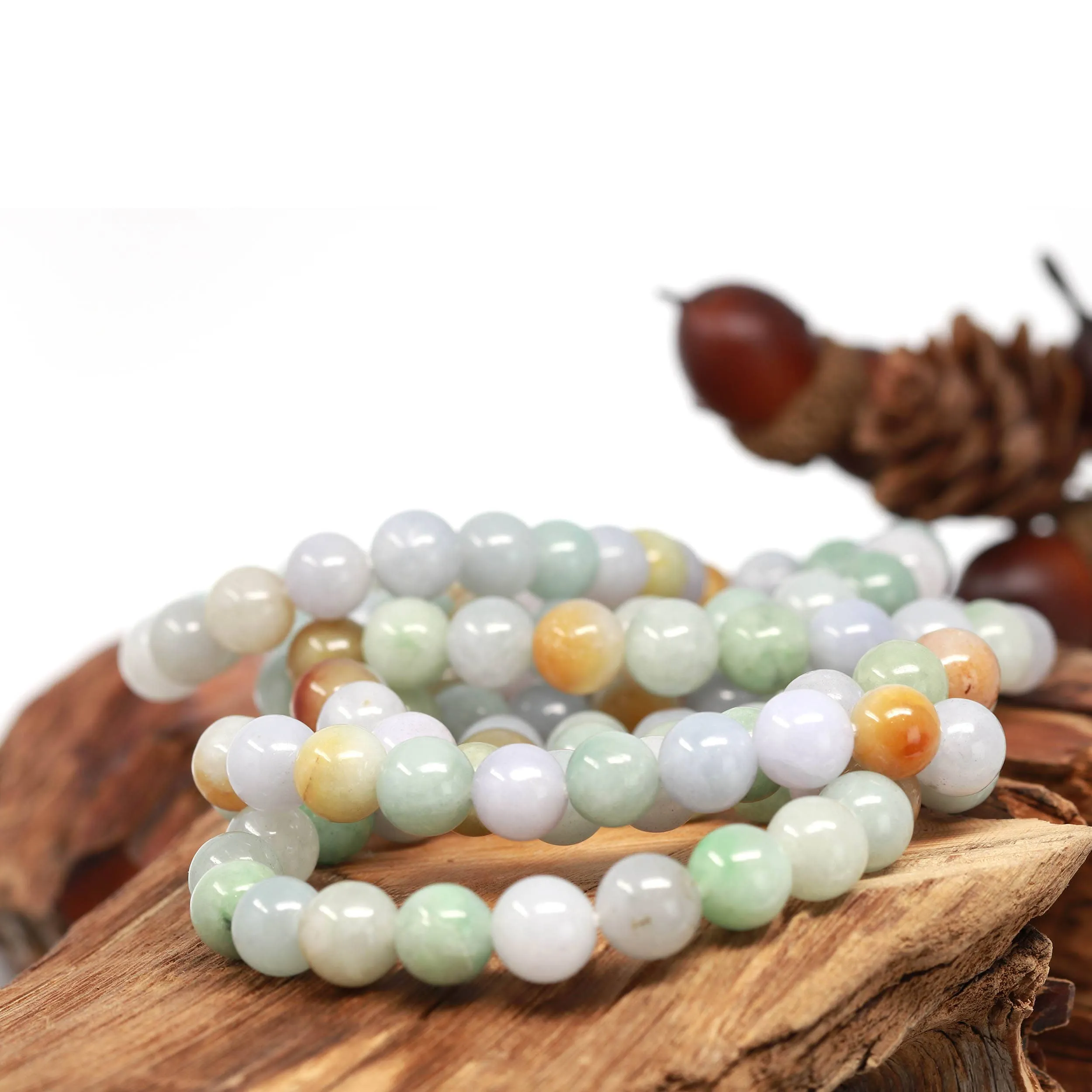 RealJade® Genuine Jadeite Jade Round Multiple Colors Beads Bracelet (9.5 mm)