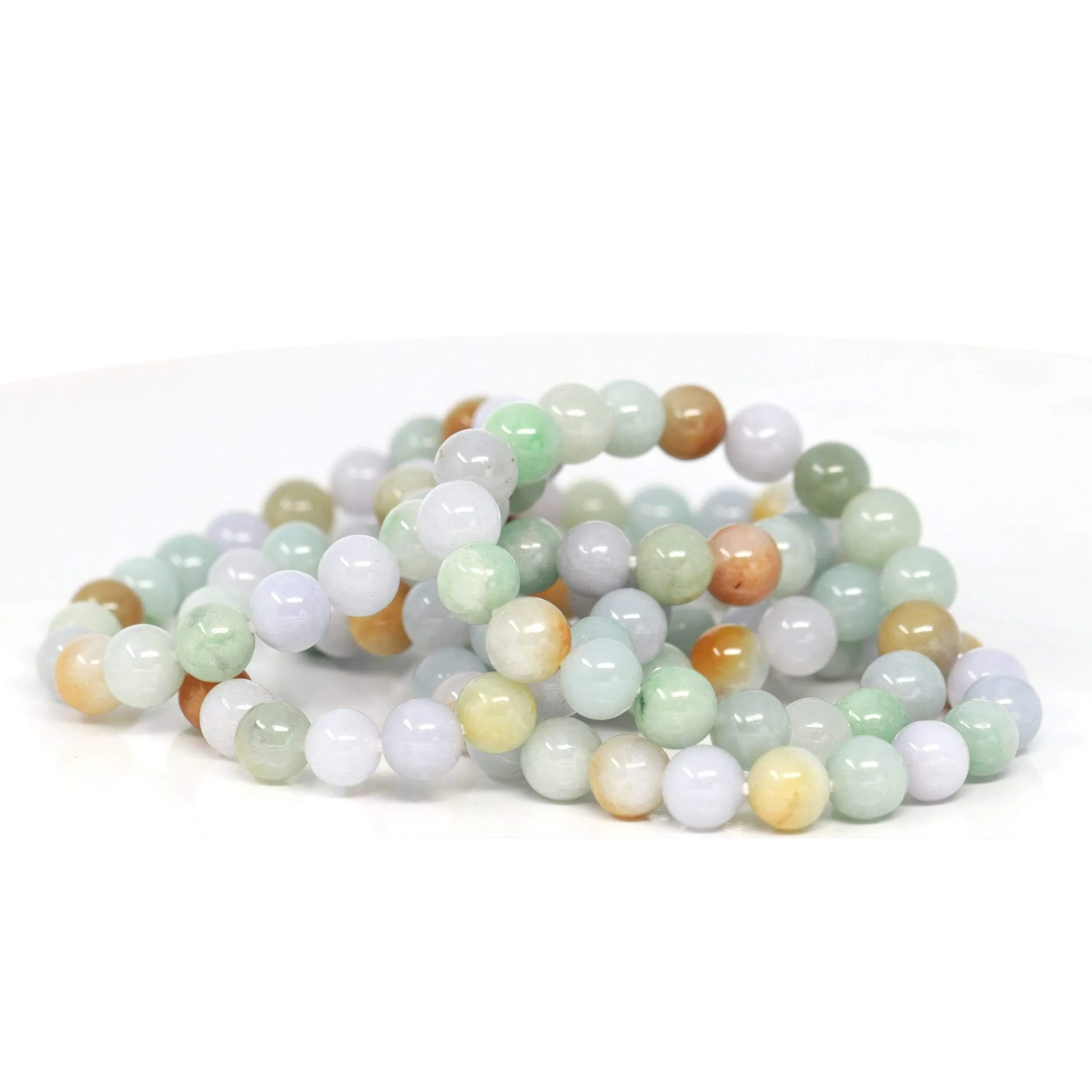 RealJade® Genuine Jadeite Jade Round Multiple Colors Beads Bracelet (9.5 mm)