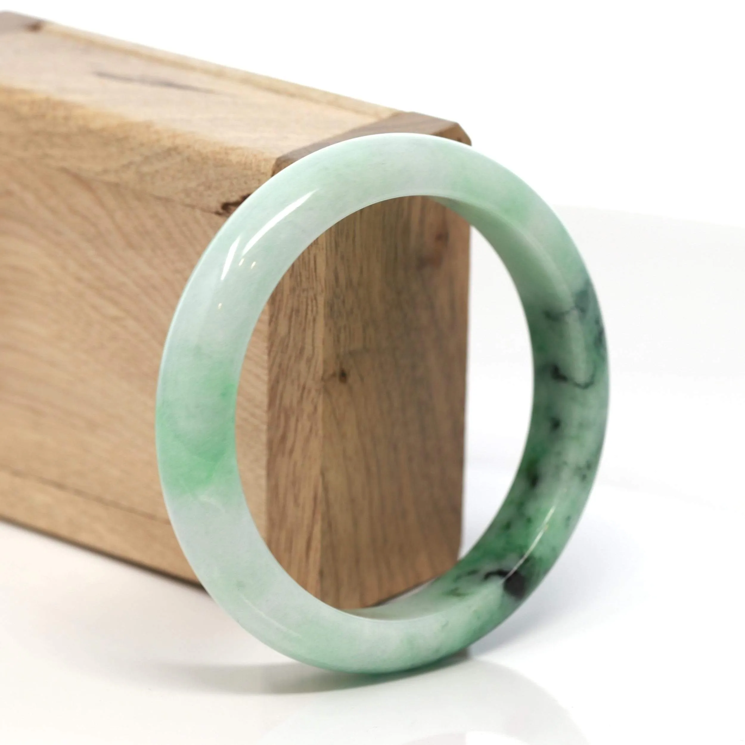 RealJade® "Classic Bangle" Genuine Burmese Green Jadeite Jade Bangle Bracelet ( 58.3 mm) #134