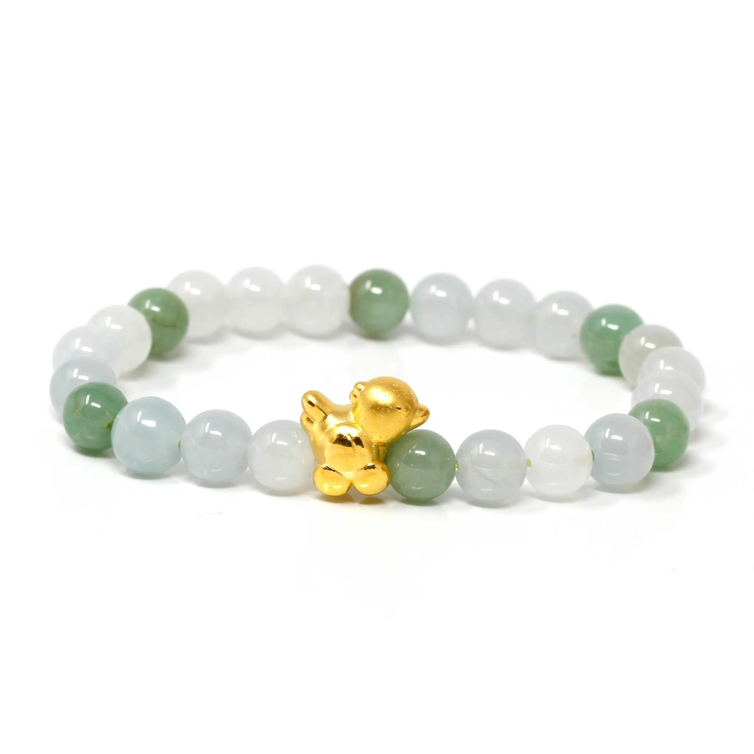 RealJade® "Lucky Chicken" Genuine High-quality Jade Jadeite Bead Bracelet with 24k Yellow Gold Chicken Charm #426