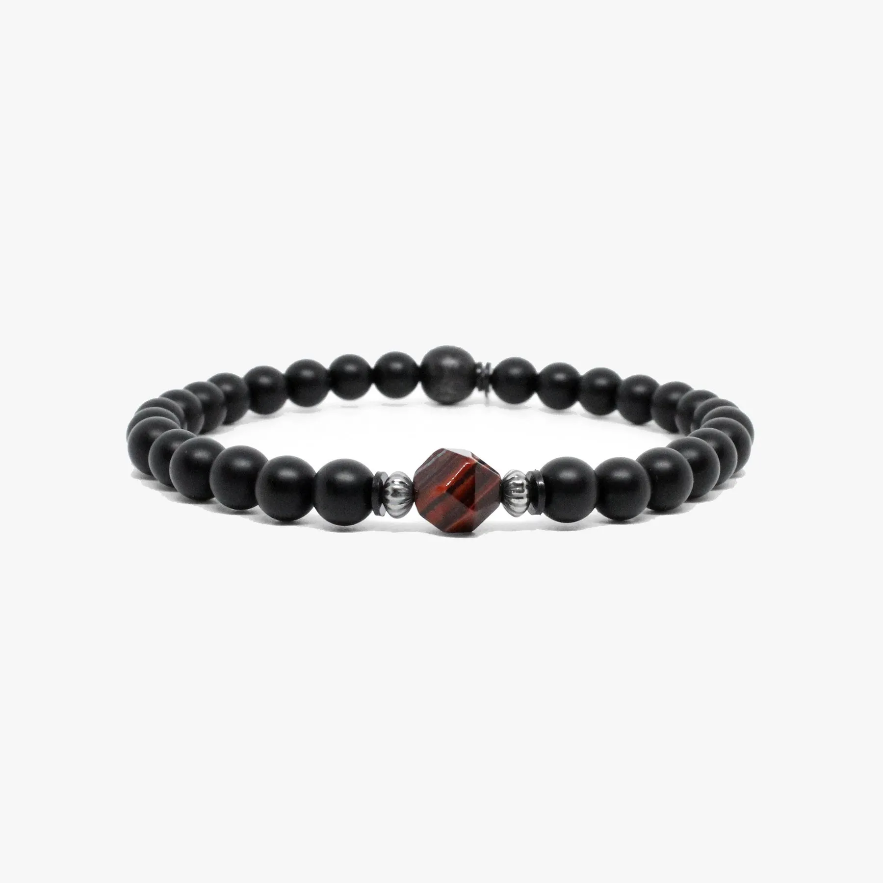 Red Tiger Starcut Faceted Gemstone Black Onyx Men's Bracelet - Large