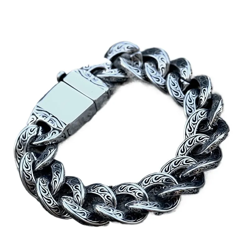 Retro-Inspired Engraved Stainless Steel Bracelet for Men - Stylish Cross-Border Fashion Jewelry