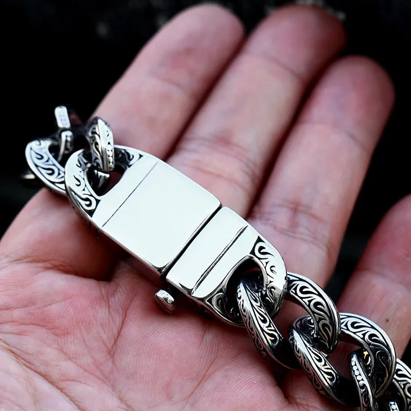 Retro-Inspired Engraved Stainless Steel Bracelet for Men - Stylish Cross-Border Fashion Jewelry