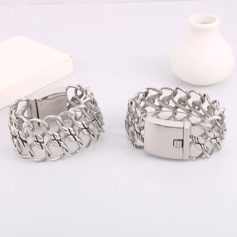 Retro-Inspired Titanium Steel Woven Mesh Bracelet with 8-Character Infinite Symbol for Men