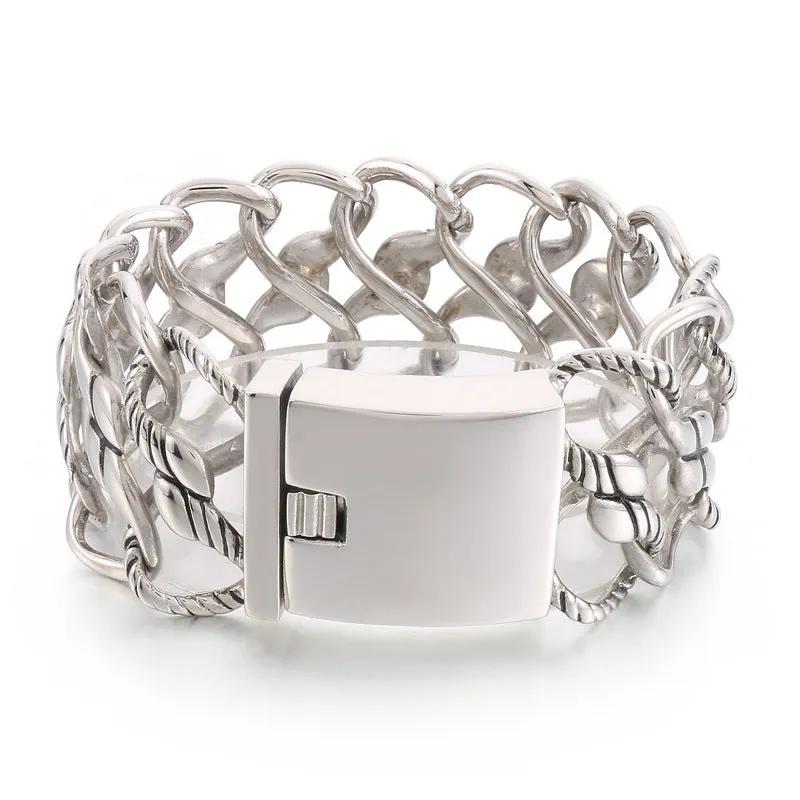 Retro-Inspired Titanium Steel Woven Mesh Bracelet with 8-Character Infinite Symbol for Men