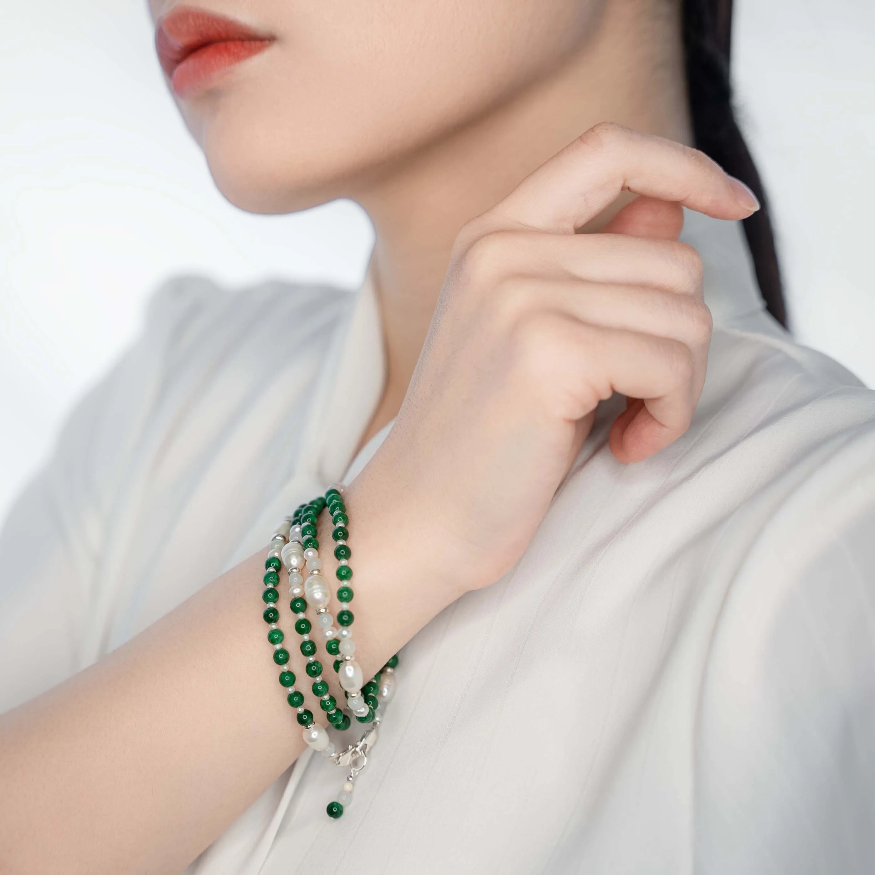 Return to Origin Green Jade Lariat Necklace