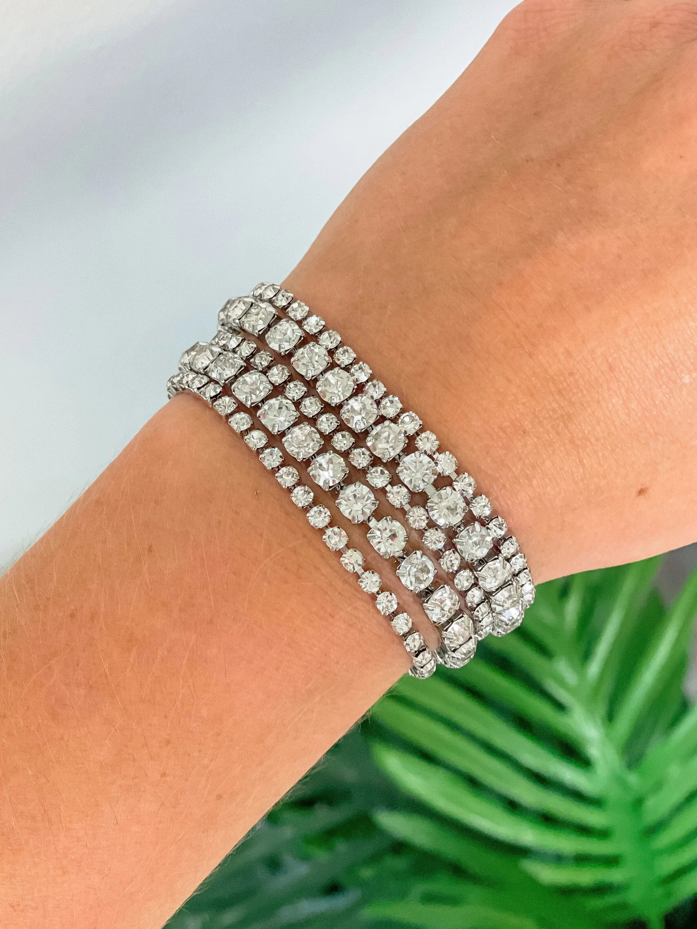 Rhinestone Magnetic Bracelet Stack - Silver