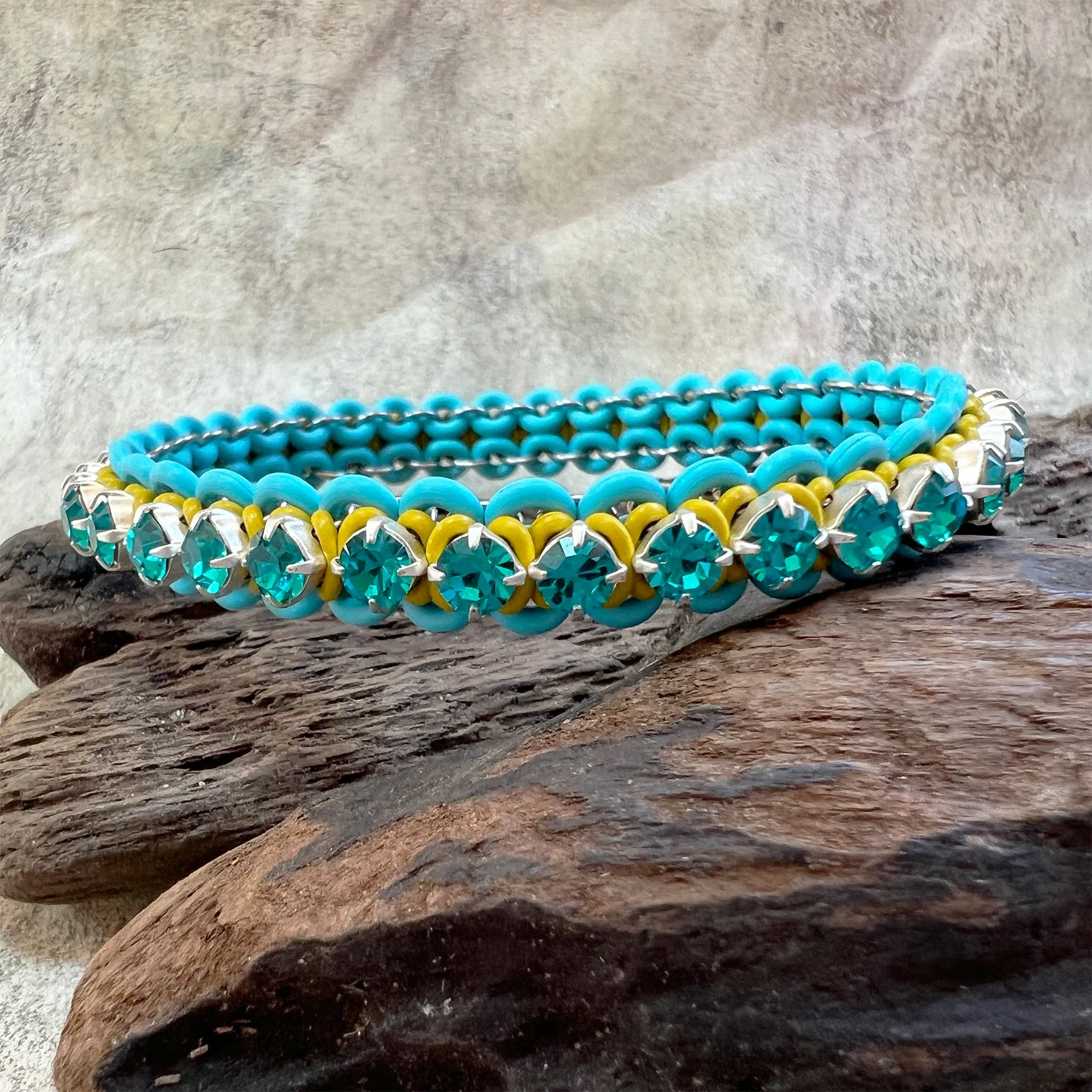 Rhinestone Ruffle Stretch Micro Bangle Mini Kit & Video Class - Turquoise, Pistachio & Blue Zircon