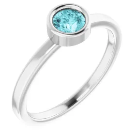 Rhodium-Plated Sterling Silver 4.5 mm Natural Blue Zircon Ring