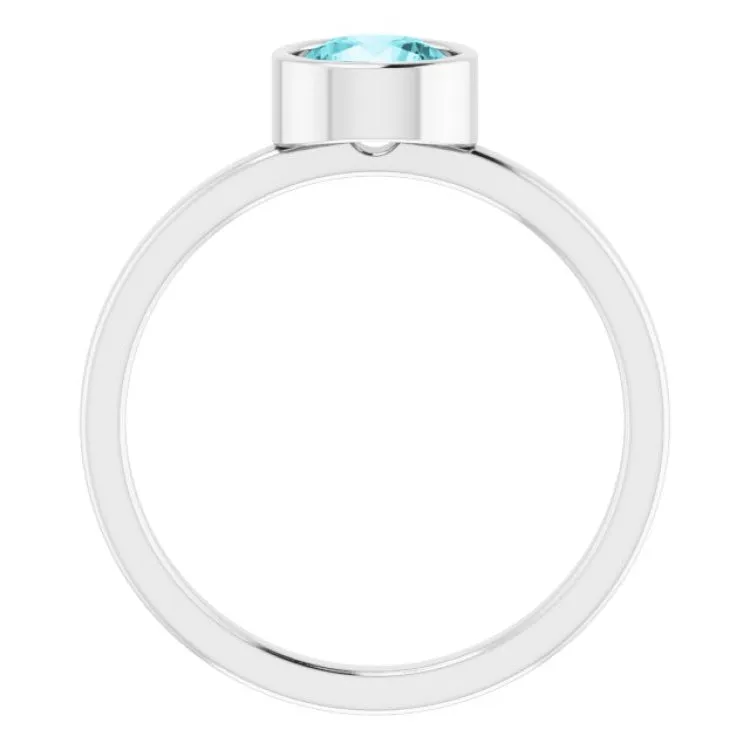 Rhodium-Plated Sterling Silver 6 mm Imitation Blue Zircon Ring