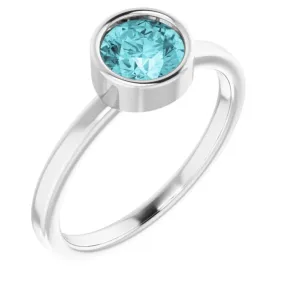 Rhodium-Plated Sterling Silver 6 mm Imitation Blue Zircon Ring