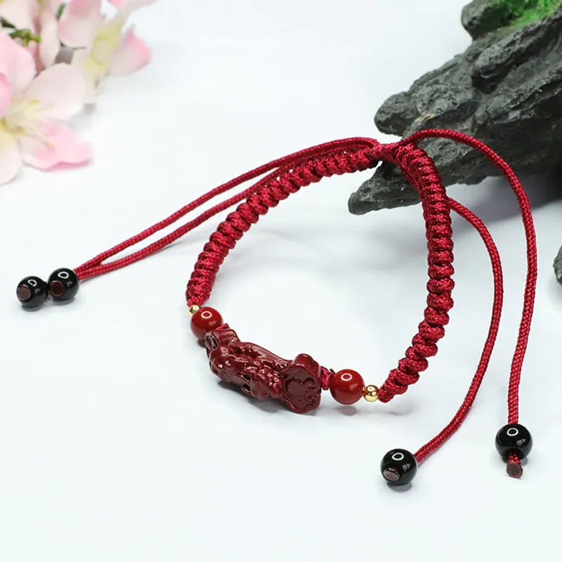 Ruyi Pixiu Sterling Silver Cinnabar Stone Red Rope Bracelet