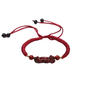 Ruyi Pixiu Sterling Silver Cinnabar Stone Red Rope Bracelet