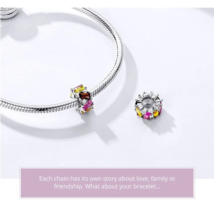 S925 Silver Colourful Zircon Spacer Charm for Bracelet