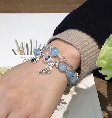 S925 Sterling Silver Austrian Crystal Genuine Aquamarine Bracelet