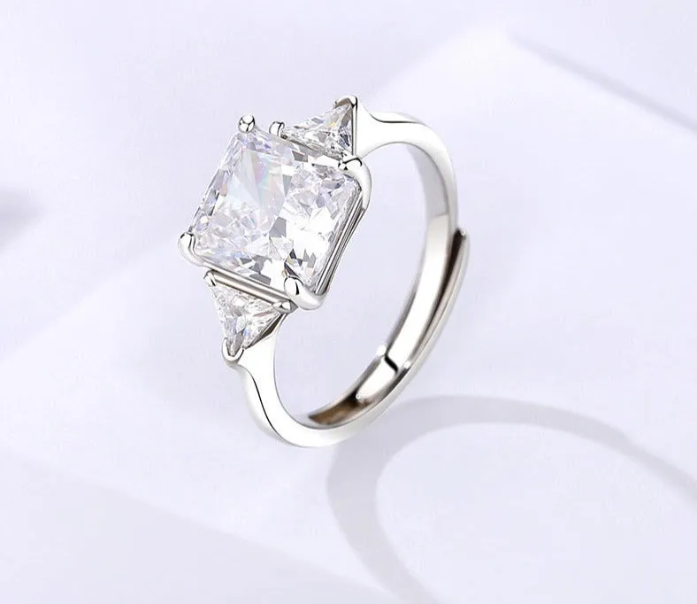 S925 sterling silver triangular zircon ring version original square ice flower cut stone ring