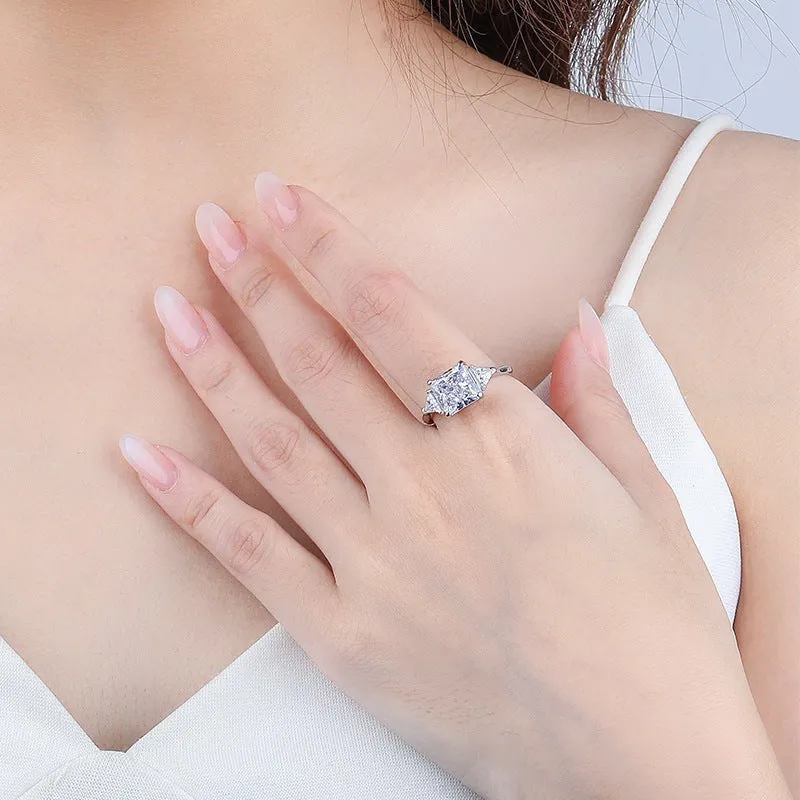 S925 sterling silver triangular zircon ring version original square ice flower cut stone ring