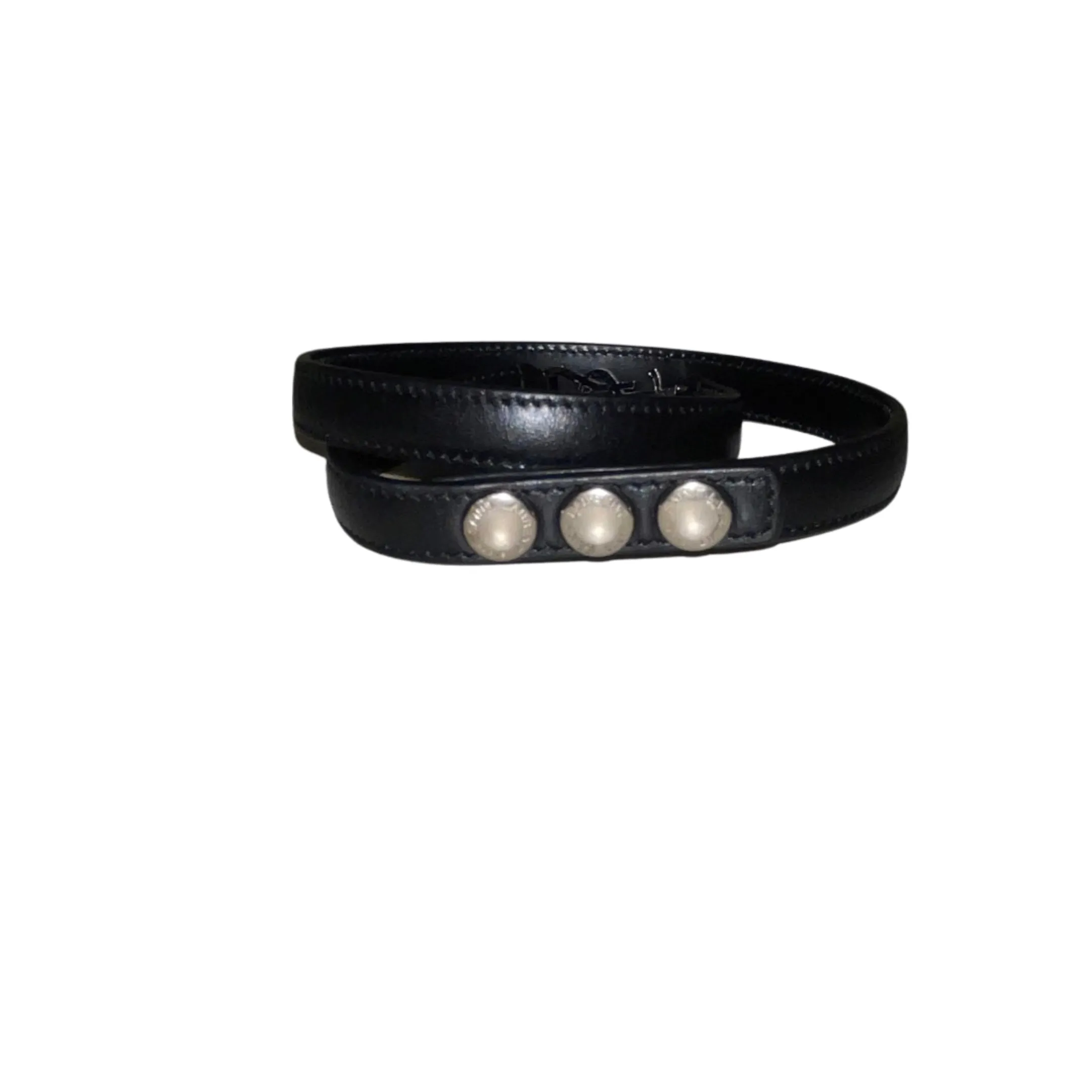 Saint Laurent Monogram Logo Black Leather Wrap Snap Bracelet