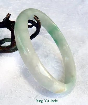 Sale-Large/Men's Apple Green Veins on White Genuine Burmese Jadeite Jade Bangle Bracelet 69.5mm (BB2872)