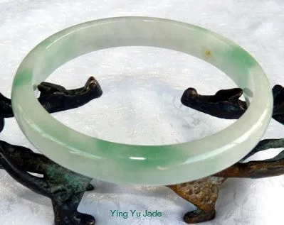 Sale-Large/Men's Apple Green Veins on White Genuine Burmese Jadeite Jade Bangle Bracelet 69.5mm (BB2872)