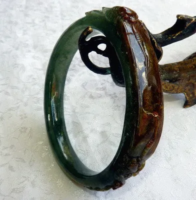 Sale-"Powerful Person" Burmese Jadeite "Old Mine Lao Pit" Bangle Bracelet Oval Shape Fits Like 59 mm (BB2976)