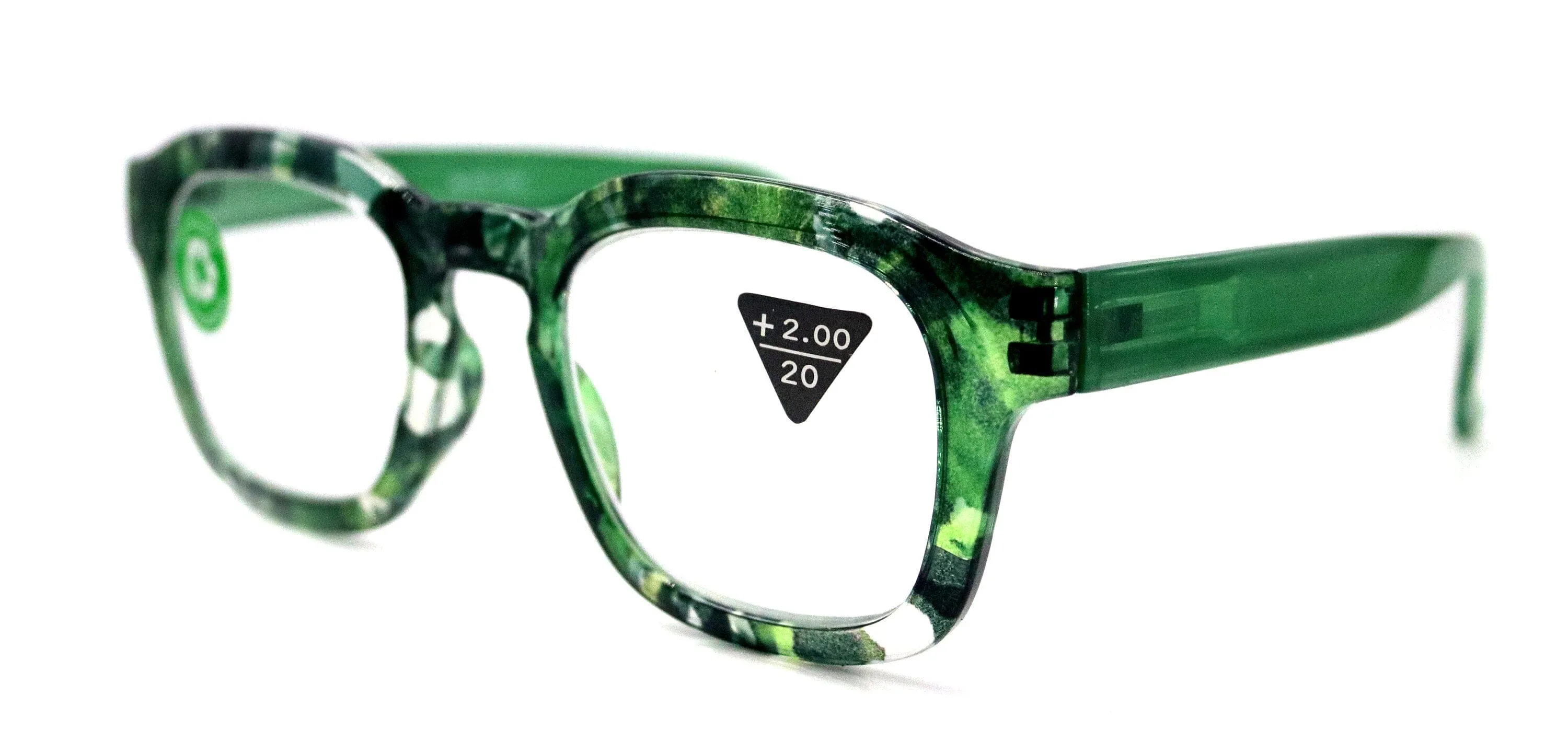 Sasha, (Premium) Reading Glasses, High End Readers  1.25.. 3 Magnifying Eyeglasses (Black, Green) Camo Square Optical Frames NY Fifth Avenue