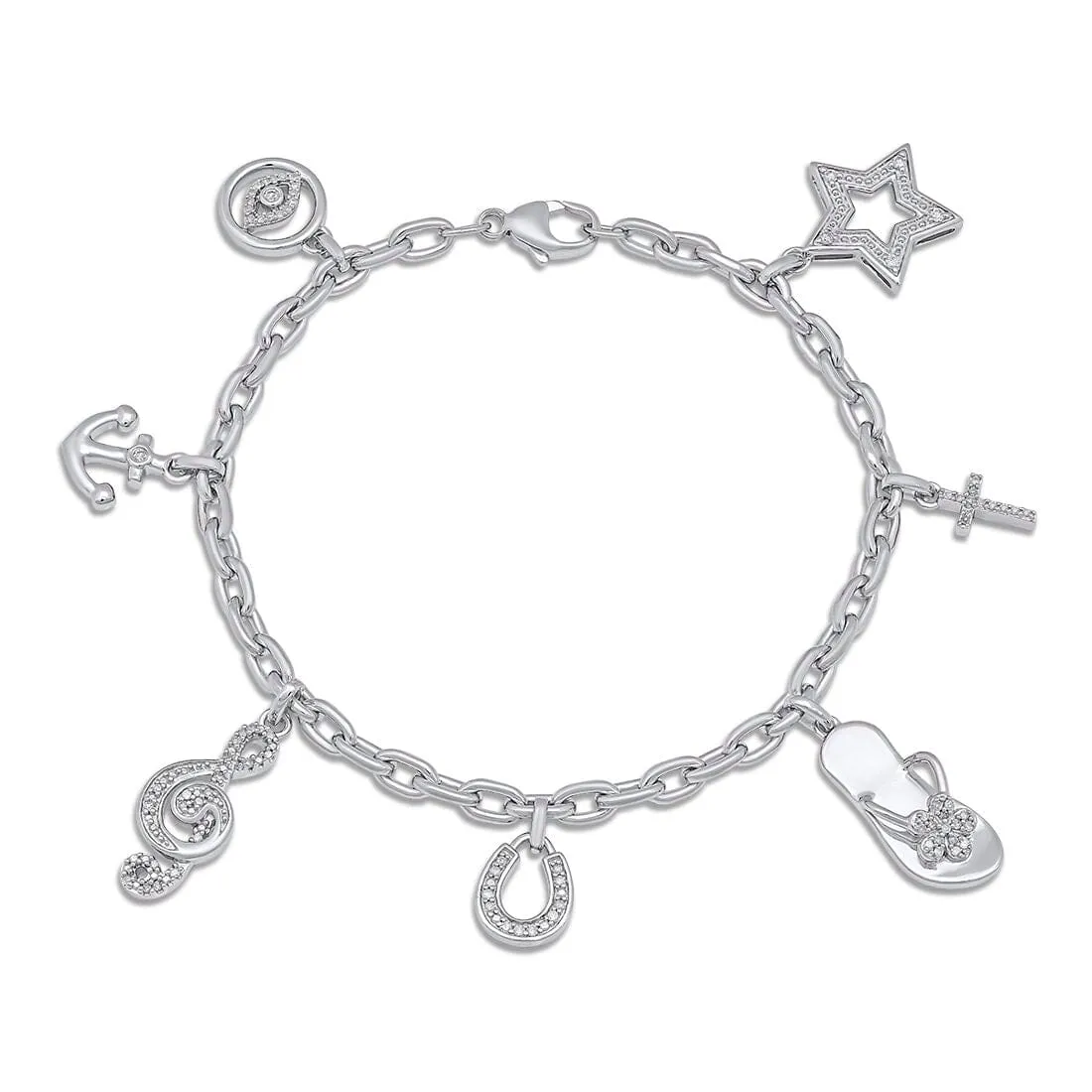 Seven Charm Bracelet with 1/3ct of Diamonds in Sterling Silver