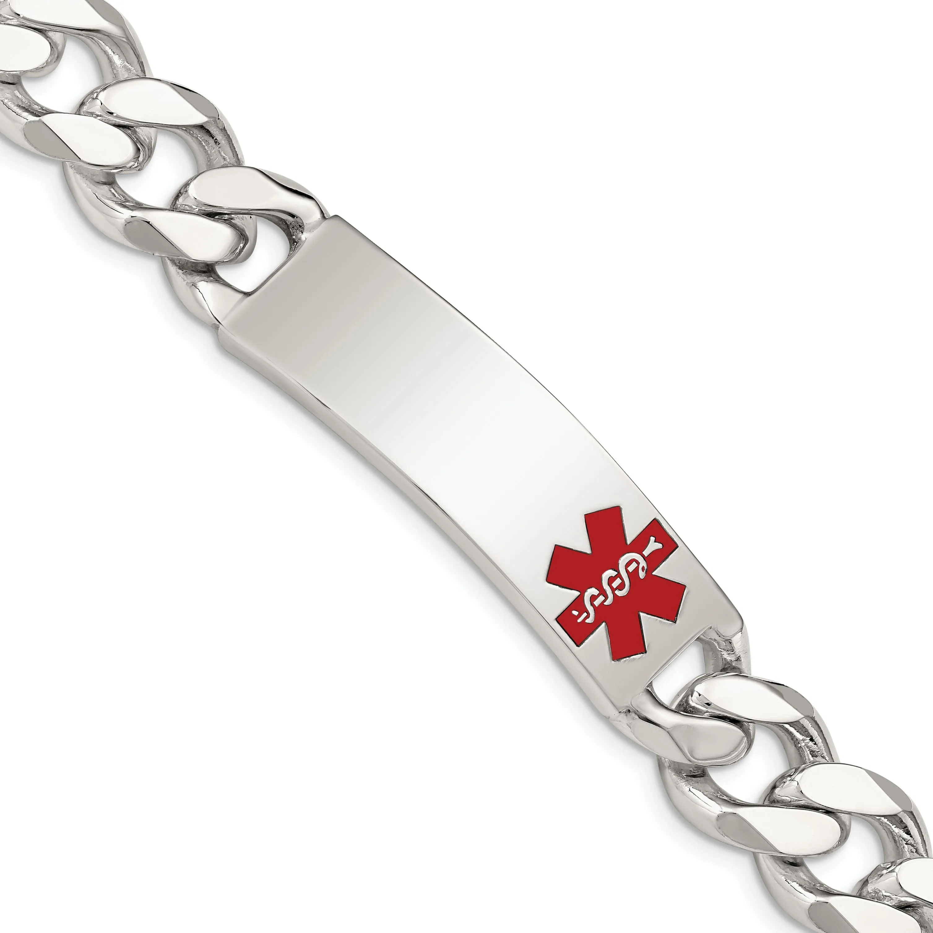 Silver 14-MM Wide Medical Curb Link 8.5-inch ID Bracelet.